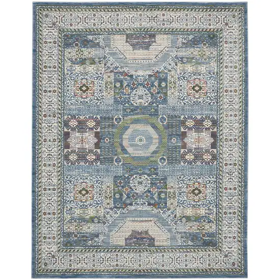 Ivory Blue and Green Oriental Distressed Non Skid Area Rug Photo 2