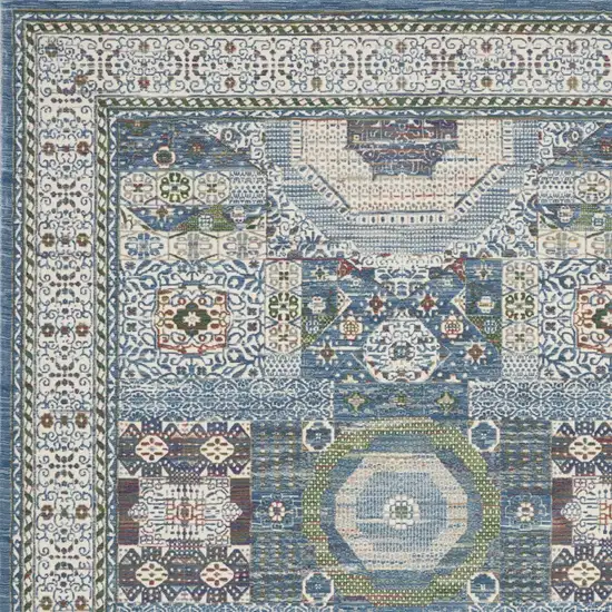 Ivory Blue and Green Oriental Distressed Non Skid Area Rug Photo 7