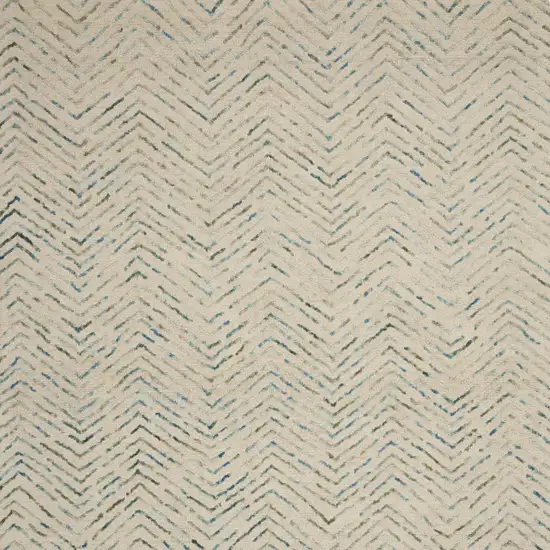 Ivory Blue and Green Wool Chevron Area Rug Photo 7