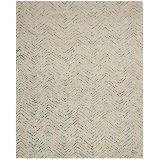 Ivory Blue and Green Wool Chevron Area Rug Photo 2