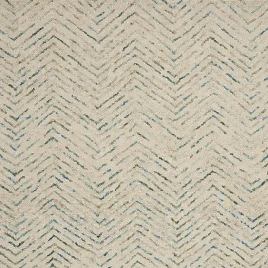 Ivory Blue and Green Wool Chevron Area Rug Photo 7