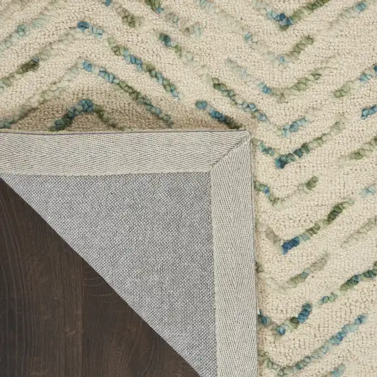 Ivory Blue and Green Wool Chevron Area Rug Photo 6