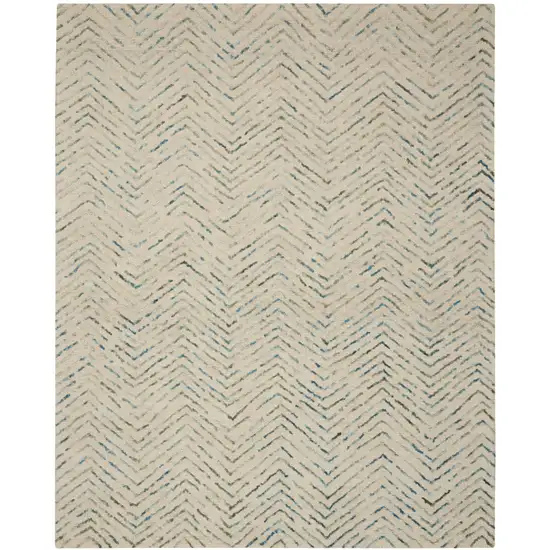 Ivory Blue and Green Wool Chevron Area Rug Photo 8