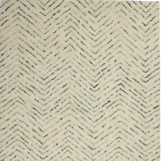 Ivory Blue and Green Wool Chevron Area Rug Photo 8