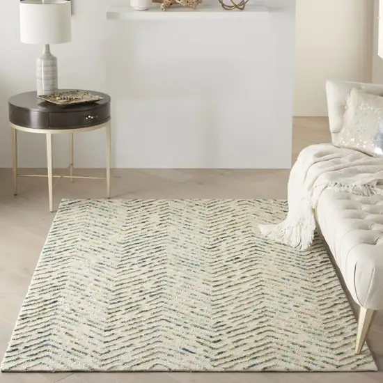 Ivory Blue and Green Wool Chevron Area Rug Photo 9