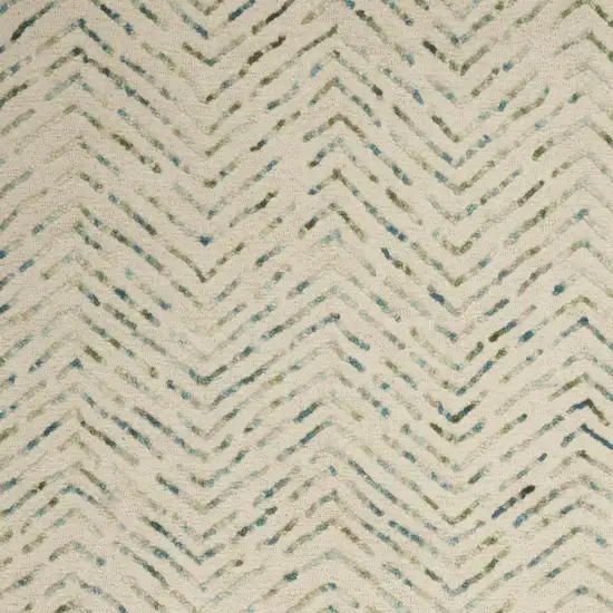 Ivory Blue and Green Wool Chevron Area Rug Photo 7