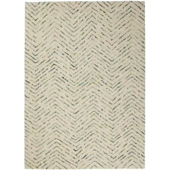 Ivory Blue and Green Wool Chevron Area Rug Photo 8