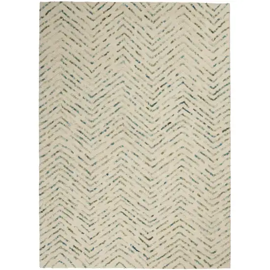 Ivory Blue and Green Wool Chevron Area Rug Photo 2