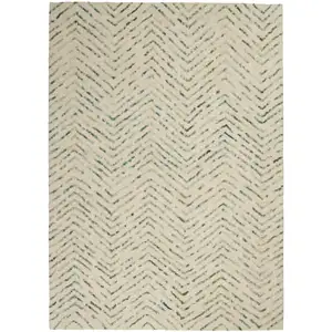 Photo of Ivory Blue and Green Wool Chevron Area Rug