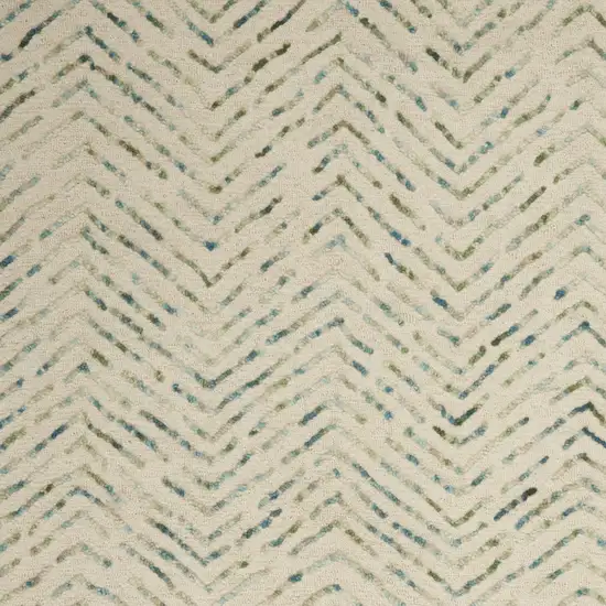 Ivory Blue and Green Wool Chevron Area Rug Photo 7