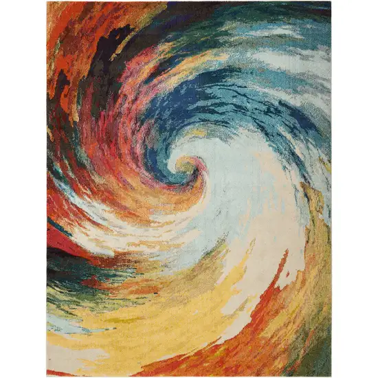 Ivory Blue and Orange Abstract Non Skid Area Rug Photo 2