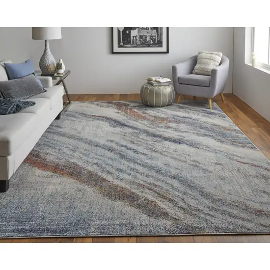 Ivory Blue and Orange Abstract Power Loom Area Rug Photo 6