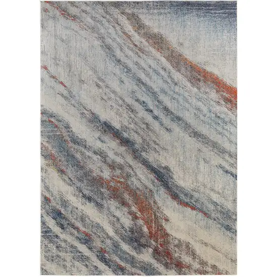 Ivory Blue and Orange Abstract Power Loom Area Rug Photo 2