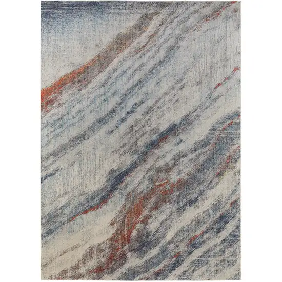 Ivory Blue and Orange Abstract Power Loom Area Rug Photo 4