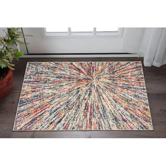 Ivory Blue and Orange Abstract Washable Non Skid Area Rug Photo 1