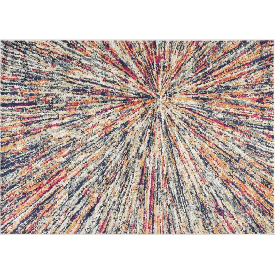 Ivory Blue and Orange Abstract Washable Non Skid Area Rug Photo 2