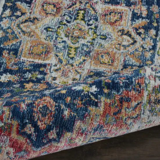 Ivory Blue and Orange Floral Distressed Non Skid Area Rug Photo 7