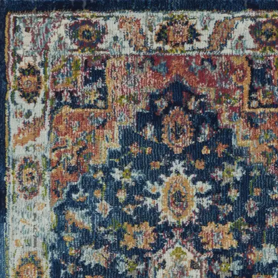 Ivory Blue and Orange Floral Distressed Non Skid Area Rug Photo 8