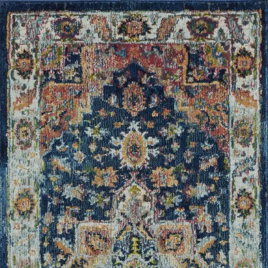 Ivory Blue and Orange Floral Distressed Non Skid Area Rug Photo 9