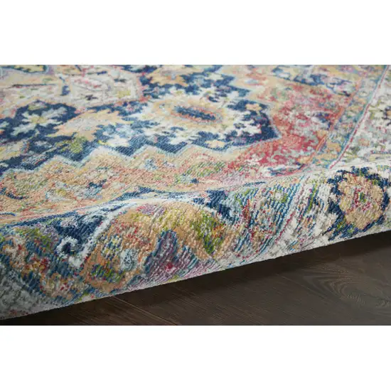 Ivory Blue and Orange Floral Medallion Distressed Non Skid Area Rug Photo 6