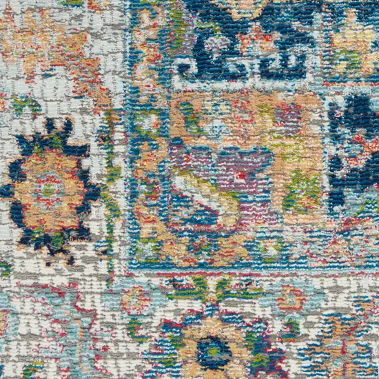 Ivory Blue and Orange Floral Medallion Distressed Non Skid Area Rug Photo 7