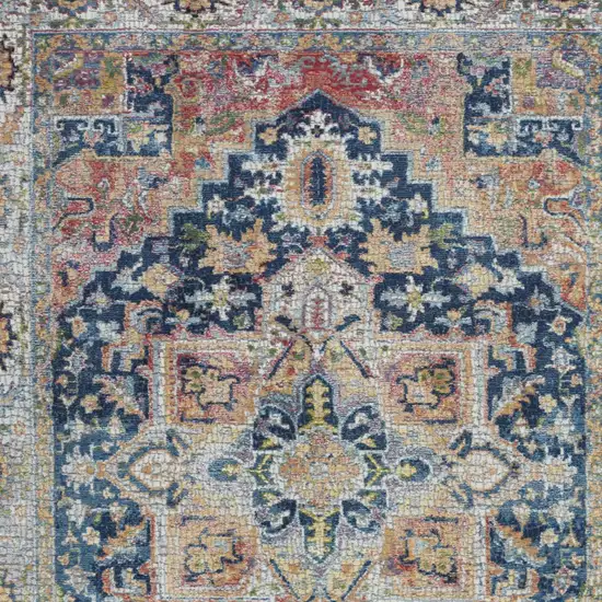 Ivory Blue and Orange Floral Medallion Distressed Non Skid Area Rug Photo 8