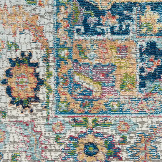 Ivory Blue and Orange Floral Medallion Distressed Non Skid Area Rug Photo 8