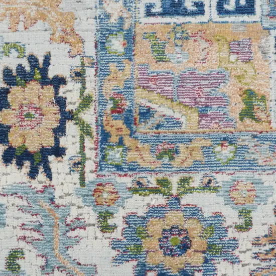 Ivory Blue and Orange Floral Medallion Distressed Non Skid Area Rug Photo 7