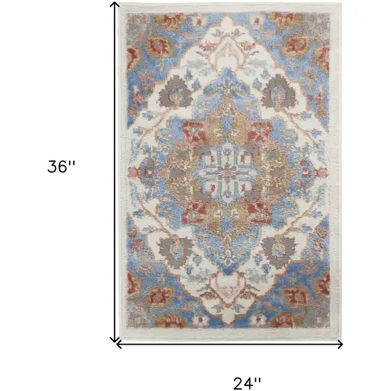 Ivory Blue and Orange Floral Non Skid Area Rug Photo 3