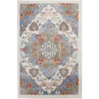 Photo of Ivory Blue and Orange Floral Non Skid Area Rug