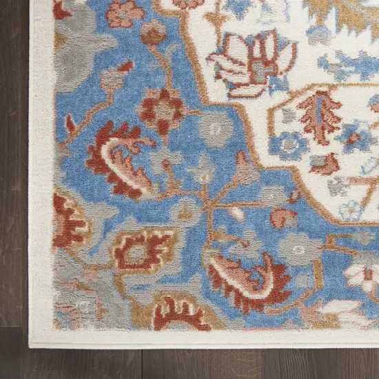 Ivory Blue and Orange Floral Non Skid Area Rug Photo 6