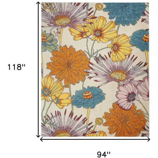 Ivory Blue and Orange Floral Power Loom Area Rug Photo 3