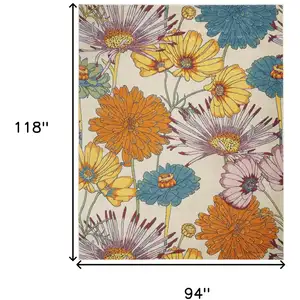 Photo of Ivory Blue and Orange Floral Power Loom Area Rug