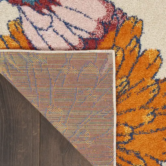 Ivory Blue and Orange Floral Power Loom Area Rug Photo 6