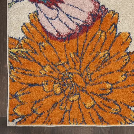 Ivory Blue and Orange Floral Power Loom Area Rug Photo 4