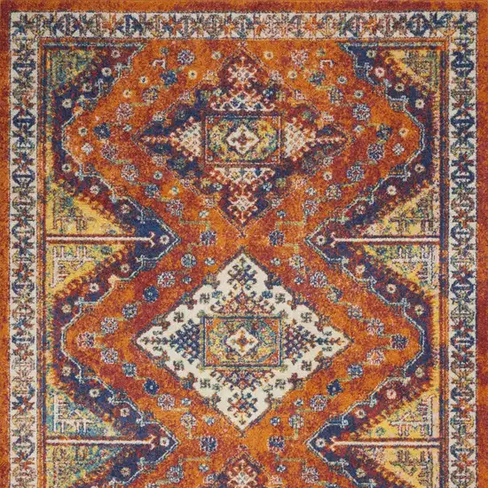 Ivory Blue and Orange Geometric Power Loom Area Rug Photo 9