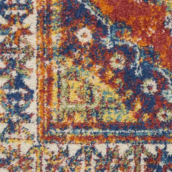 Ivory Blue and Orange Geometric Power Loom Area Rug Photo 5