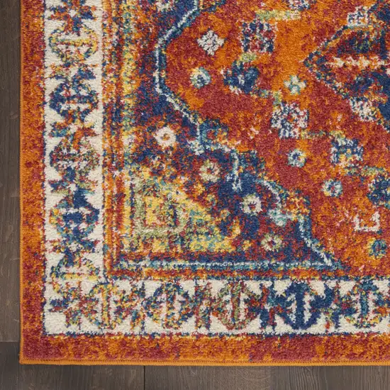 Ivory Blue and Orange Geometric Power Loom Area Rug Photo 4