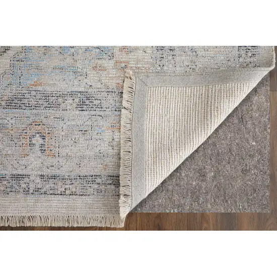 Ivory Blue and Orange Oriental Hand Woven Distressed Area Rug With Fringe Photo 8