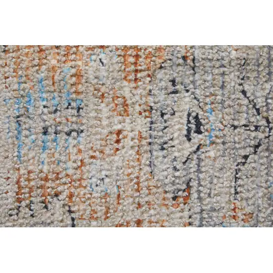 Ivory Blue and Orange Oriental Hand Woven Distressed Area Rug With Fringe Photo 9