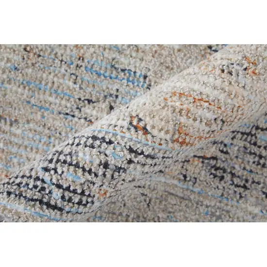 Ivory Blue and Orange Oriental Hand Woven Distressed Area Rug With Fringe Photo 8