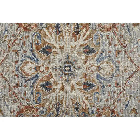 Ivory Blue and Orange Oriental Power Loom Area Rug With Fringe Photo 6