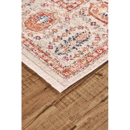 Ivory Blue and Orange Oriental Power Loom Area Rug Photo 8