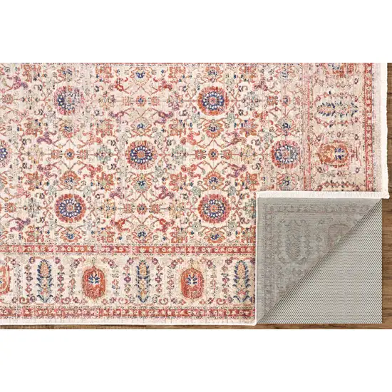 Ivory Blue and Orange Oriental Power Loom Area Rug Photo 9