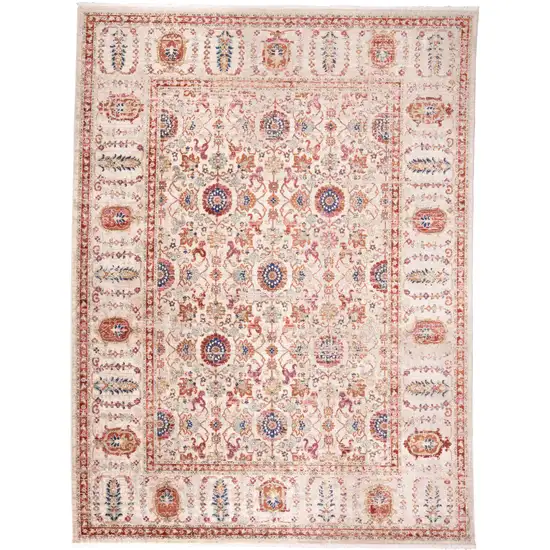 Ivory Blue and Orange Oriental Power Loom Area Rug Photo 5