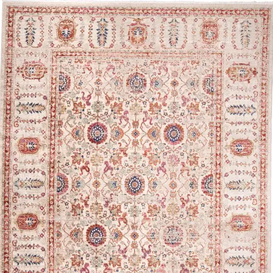 Ivory Blue and Orange Oriental Power Loom Area Rug Photo 7