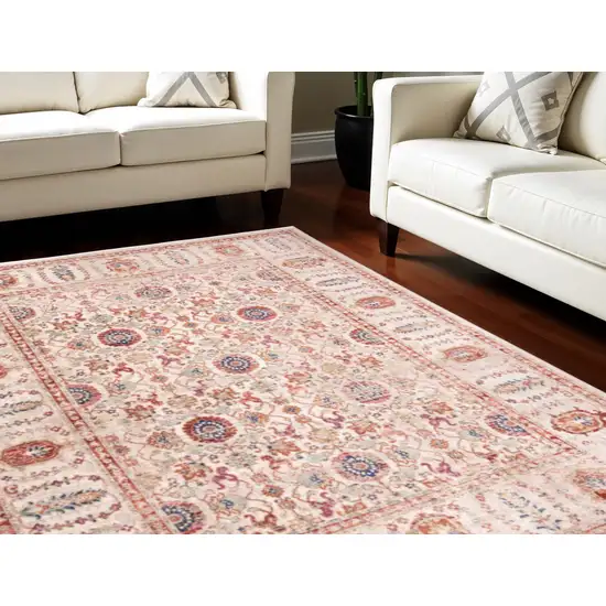 Ivory Blue and Orange Oriental Power Loom Area Rug Photo 2