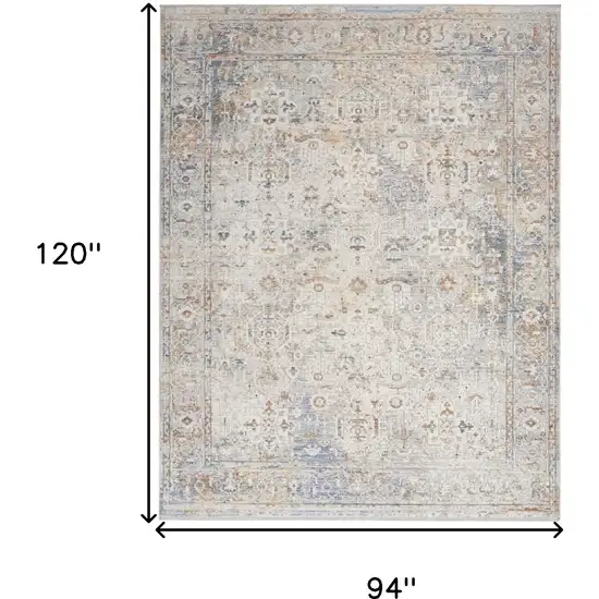 Ivory Blue and Orange Oriental Power Loom Distressed Area Rug With Fringe Photo 10