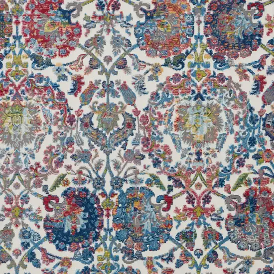 Ivory Blue and Red Floral Distressed Non Skid Area Rug Photo 8