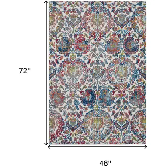 Ivory Blue and Red Floral Distressed Non Skid Area Rug Photo 3